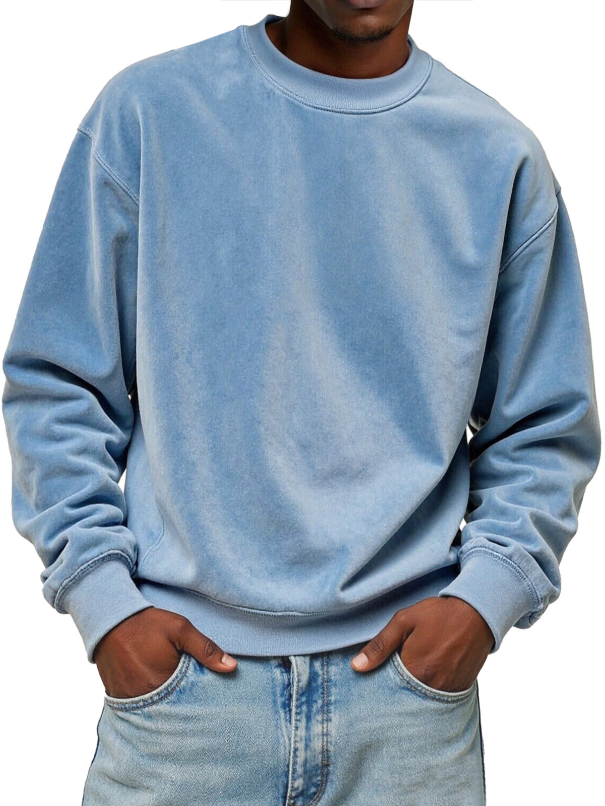 Men's Solid Color Loose Casual Suede Crew Neck Sweatshirt
