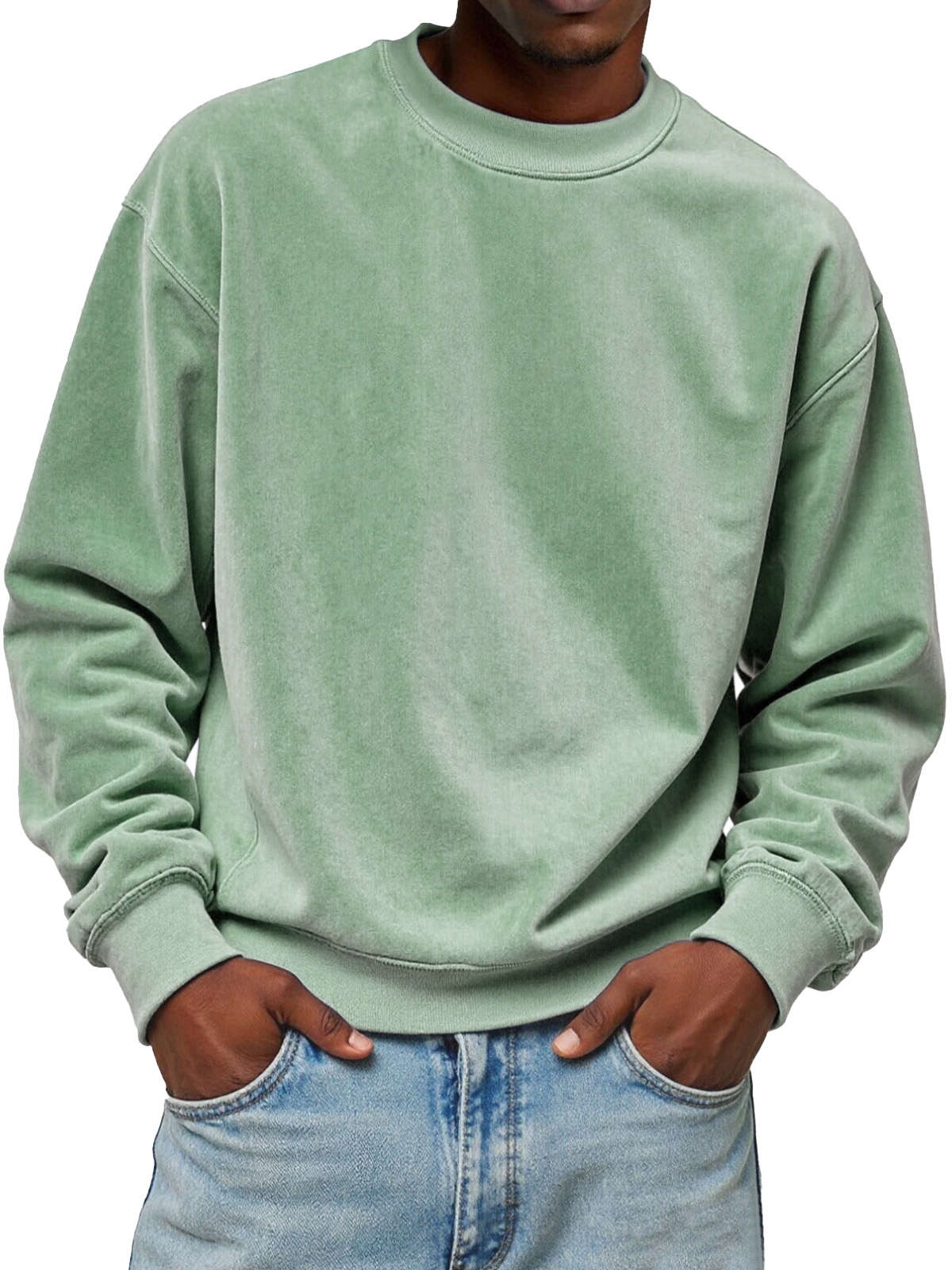 Men's Solid Color Loose Casual Suede Crew Neck Sweatshirt