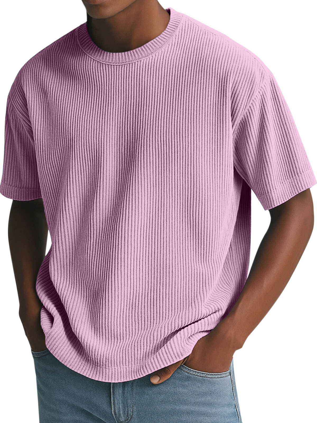 Men's Simple Solid Color Vertical Pit Short-sleeved Round Neck T-shirt