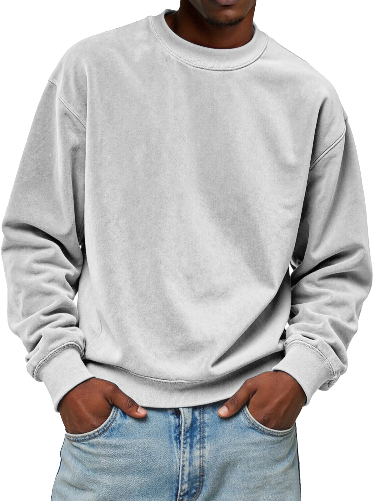 Men's Solid Color Loose Casual Suede Crew Neck Sweatshirt