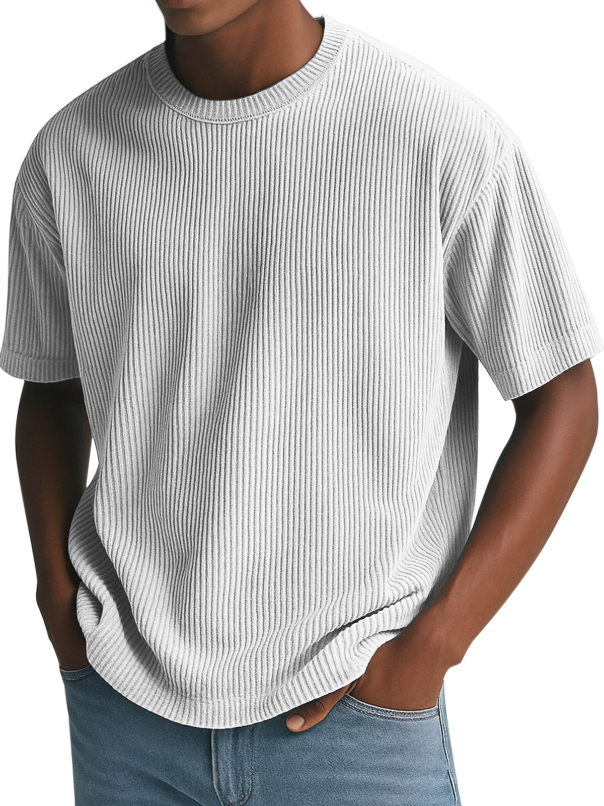 Men's Simple Solid Color Vertical Pit Short-sleeved Round Neck T-shirt