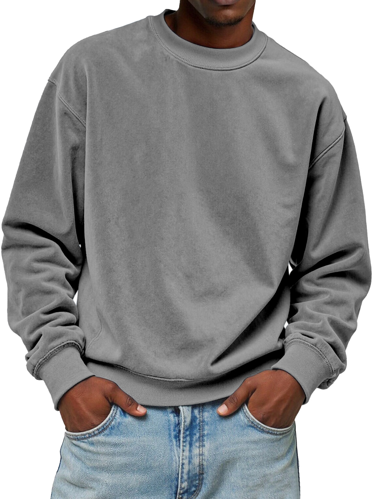 Men's Solid Color Loose Casual Suede Crew Neck Sweatshirt