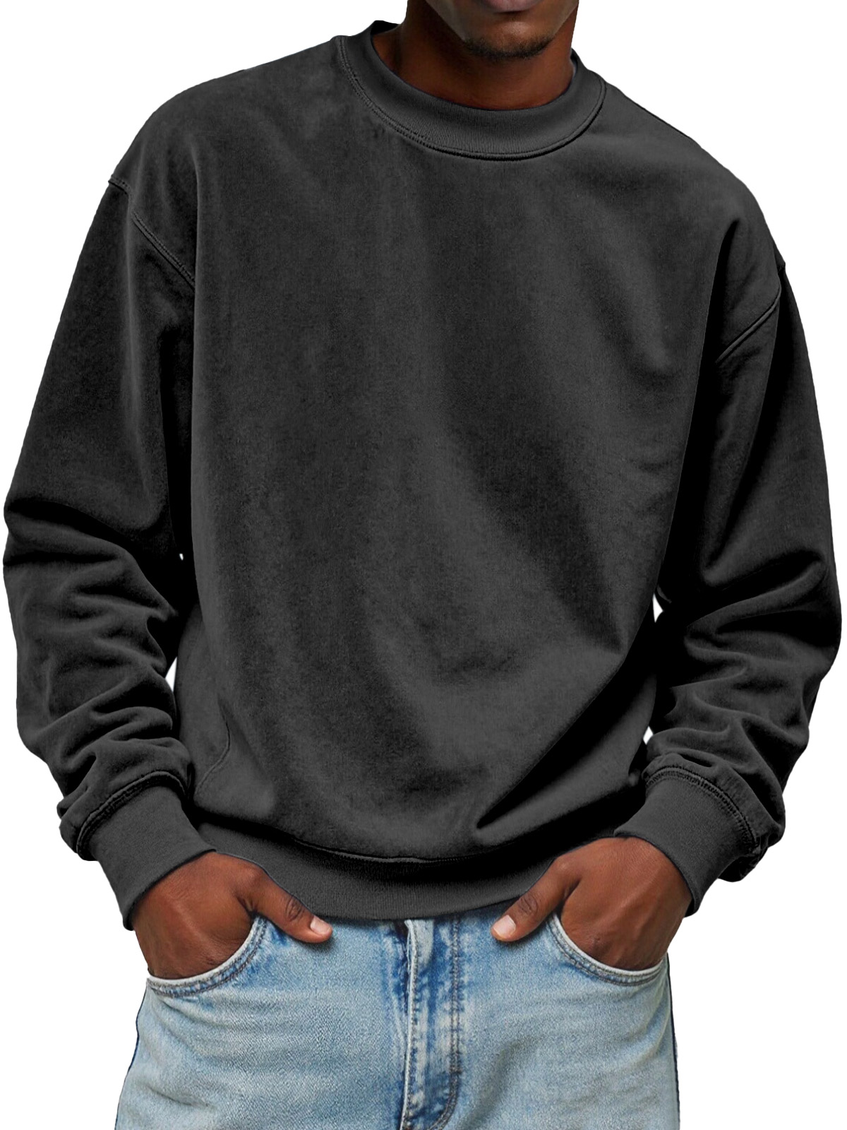Men's Solid Color Loose Casual Suede Crew Neck Sweatshirt