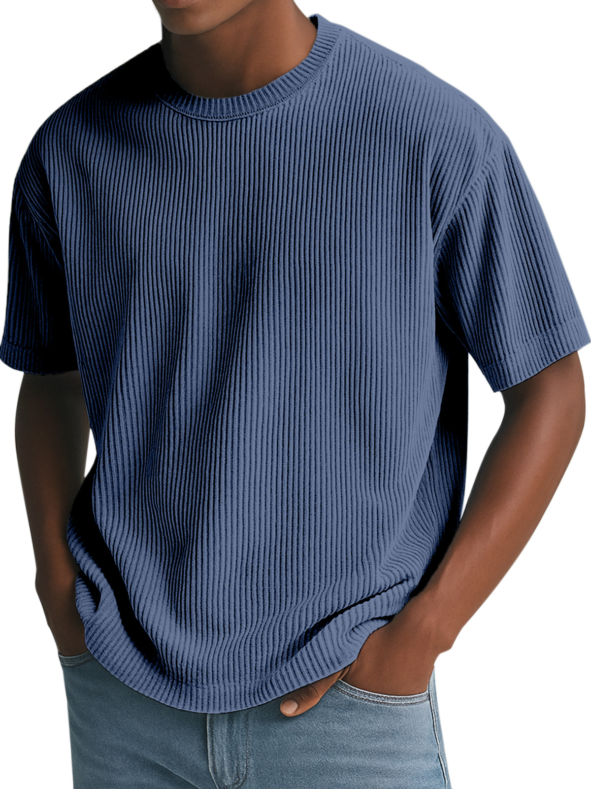 Men's Simple Solid Color Vertical Pit Short-sleeved Round Neck T-shirt