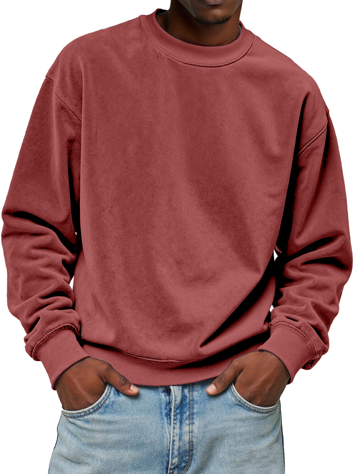 Men's Solid Color Loose Casual Suede Crew Neck Sweatshirt