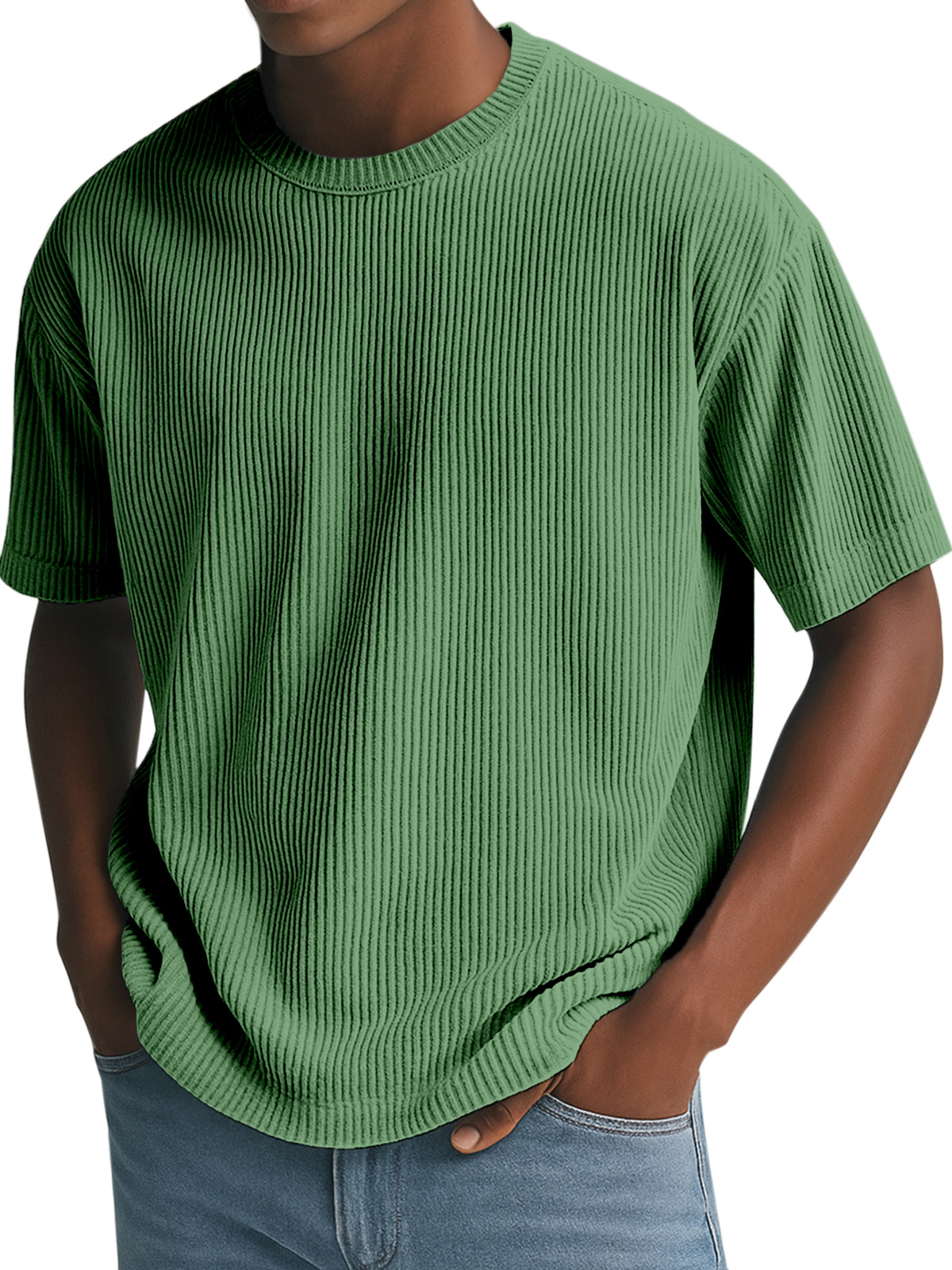Men's Simple Solid Color Vertical Pit Short-sleeved Round Neck T-shirt
