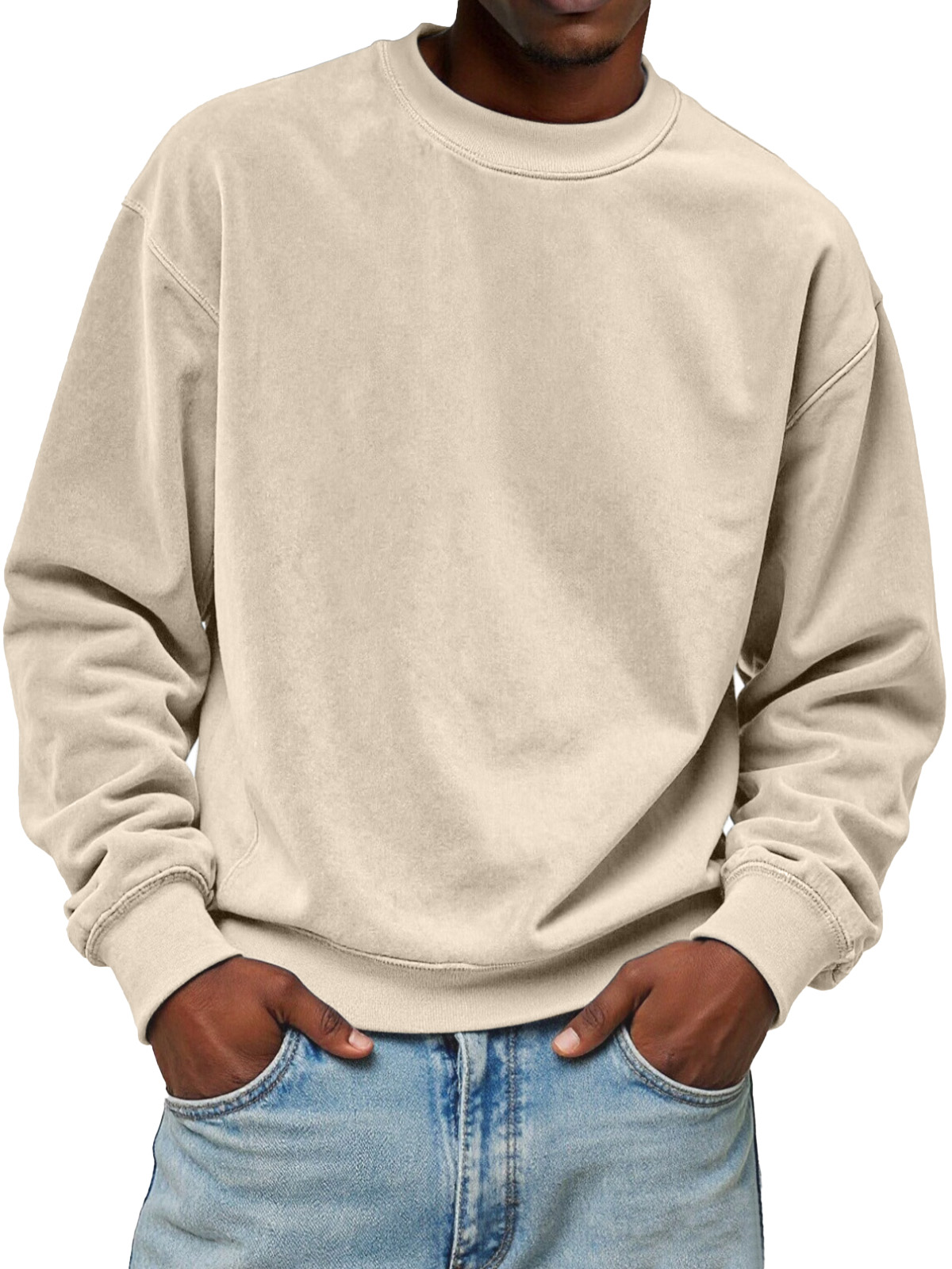 Men's Solid Color Loose Casual Suede Crew Neck Sweatshirt
