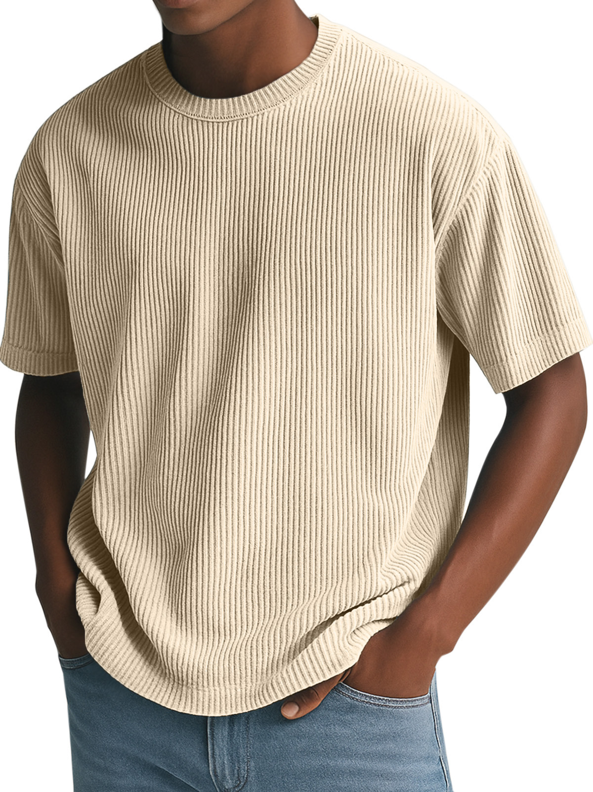 Men's Simple Solid Color Vertical Pit Short-sleeved Round Neck T-shirt