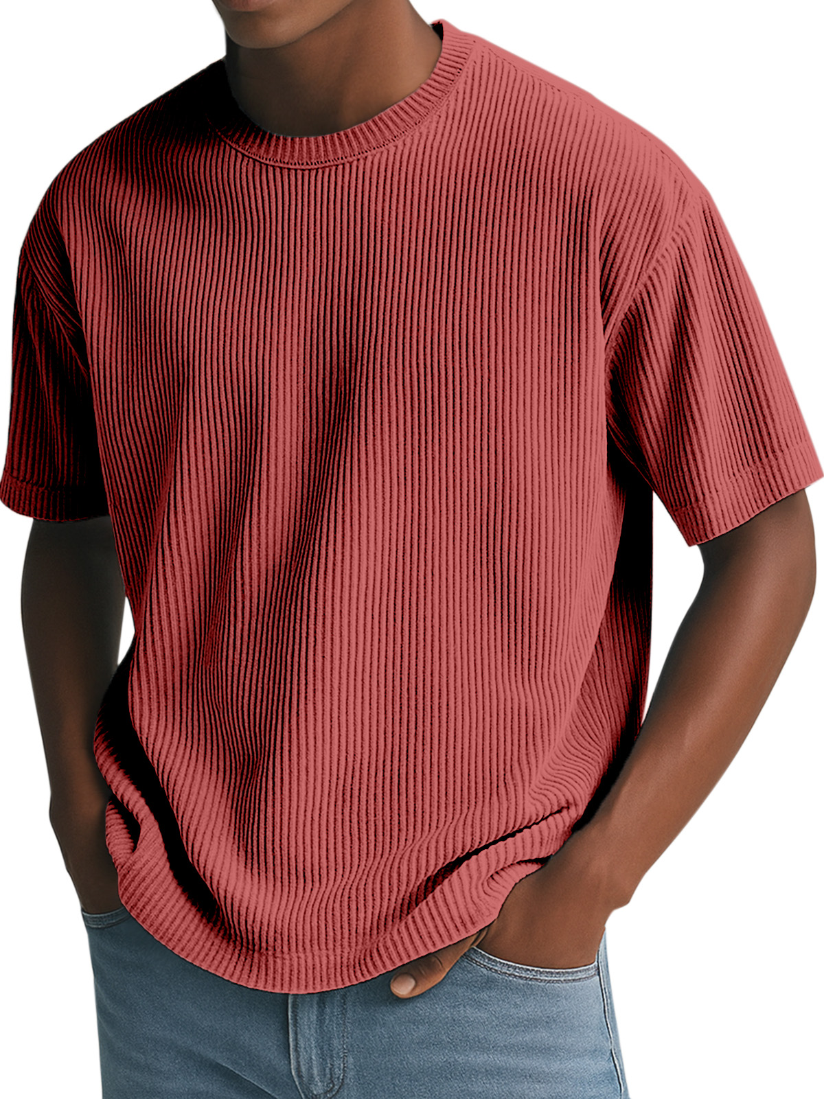 Men's Simple Solid Color Vertical Pit Short-sleeved Round Neck T-shirt
