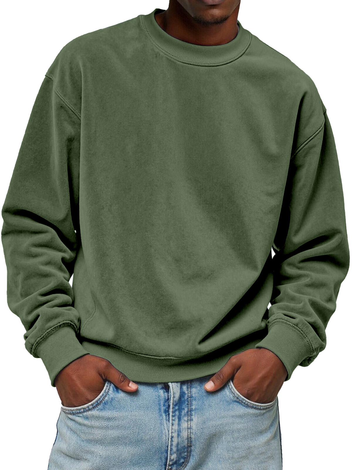 Men's Solid Color Loose Casual Suede Crew Neck Sweatshirt