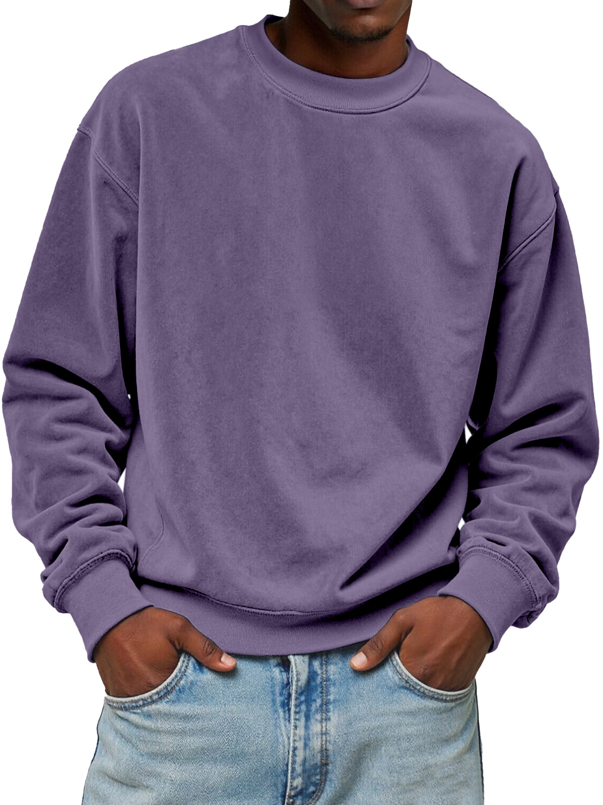 Men's Solid Color Loose Casual Suede Crew Neck Sweatshirt