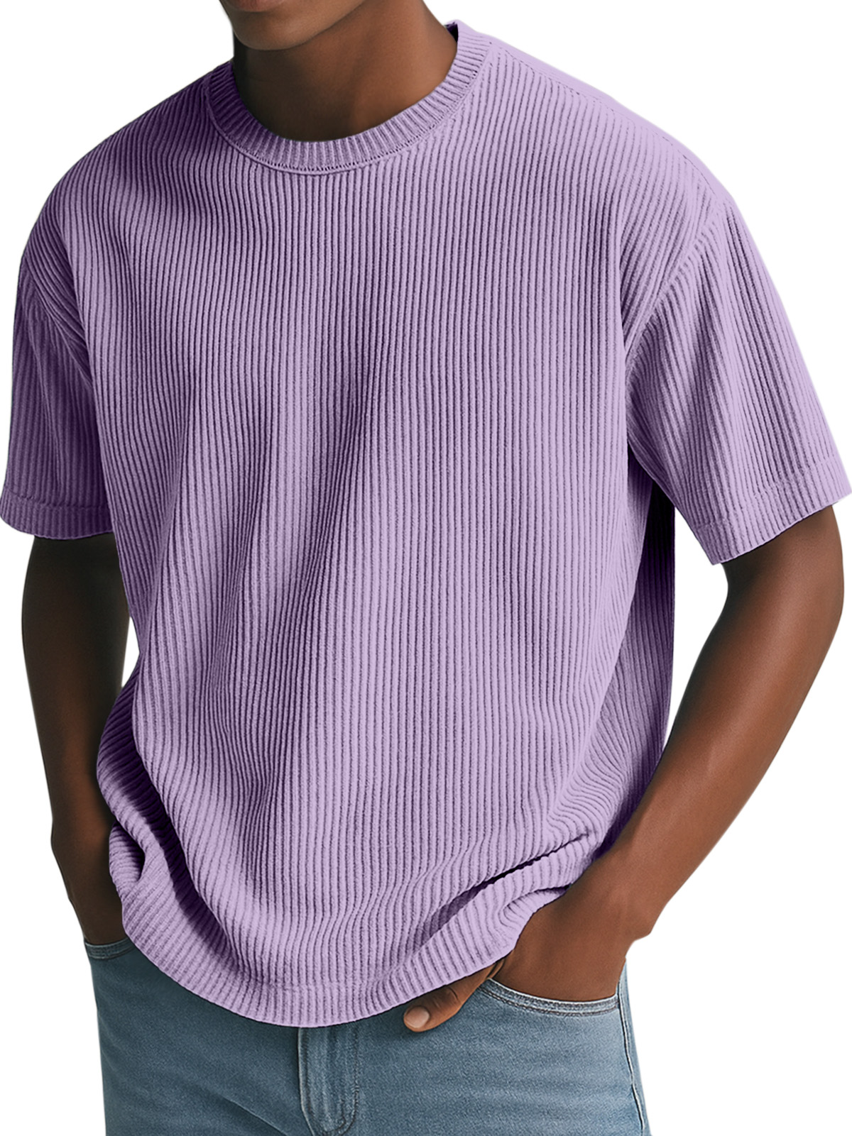 Men's Simple Solid Color Vertical Pit Short-sleeved Round Neck T-shirt