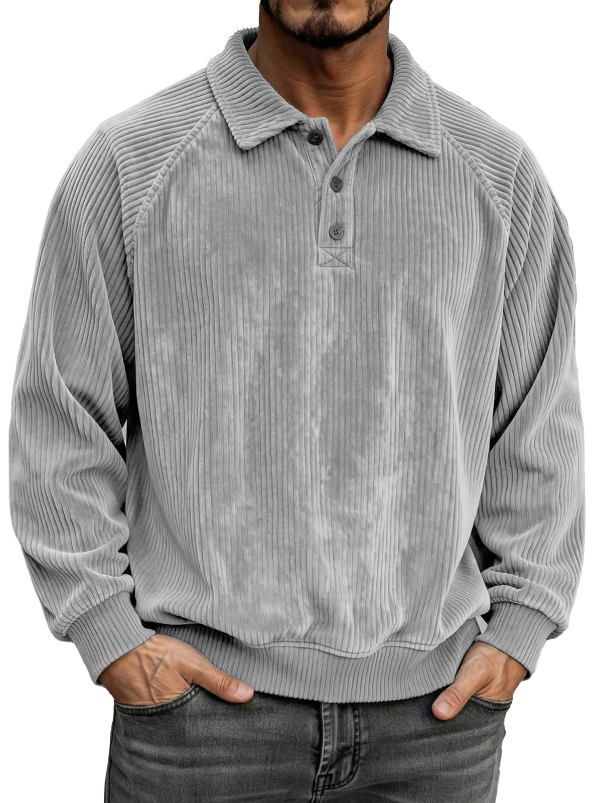 Men's Fashionable Retro Collared Long-Sleeve Polo Shirt