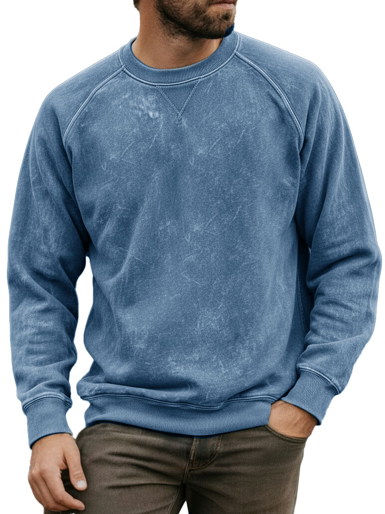 Men's Stylish Vintage Distressed Raglan Sleeve Long-sleeved Crewneck Sweatshirt 