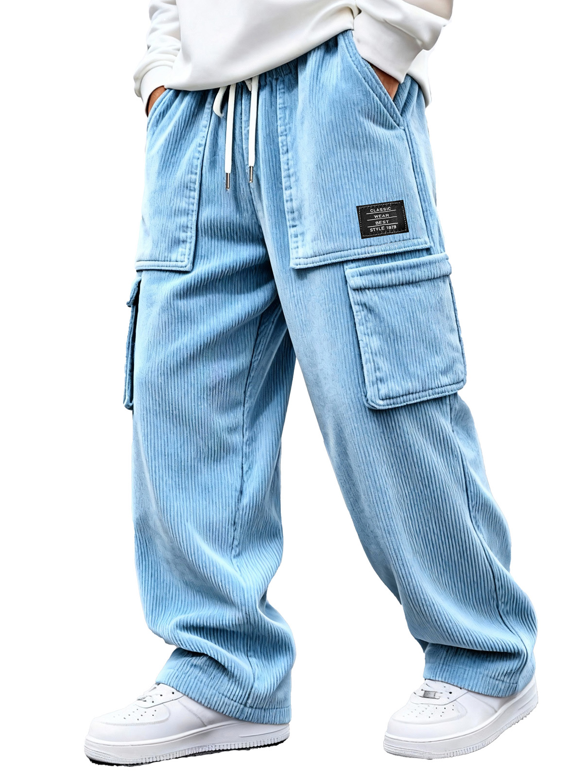 Men's daily casual multi-pocket loose corduroy pants