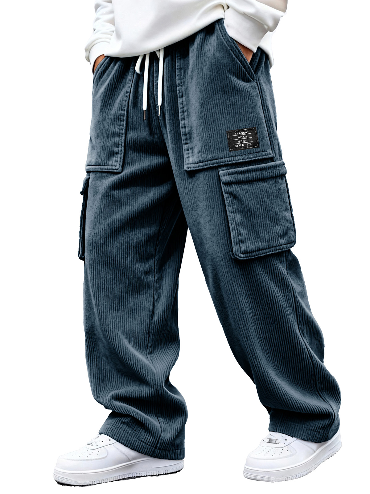 Men's daily casual multi-pocket loose corduroy pants