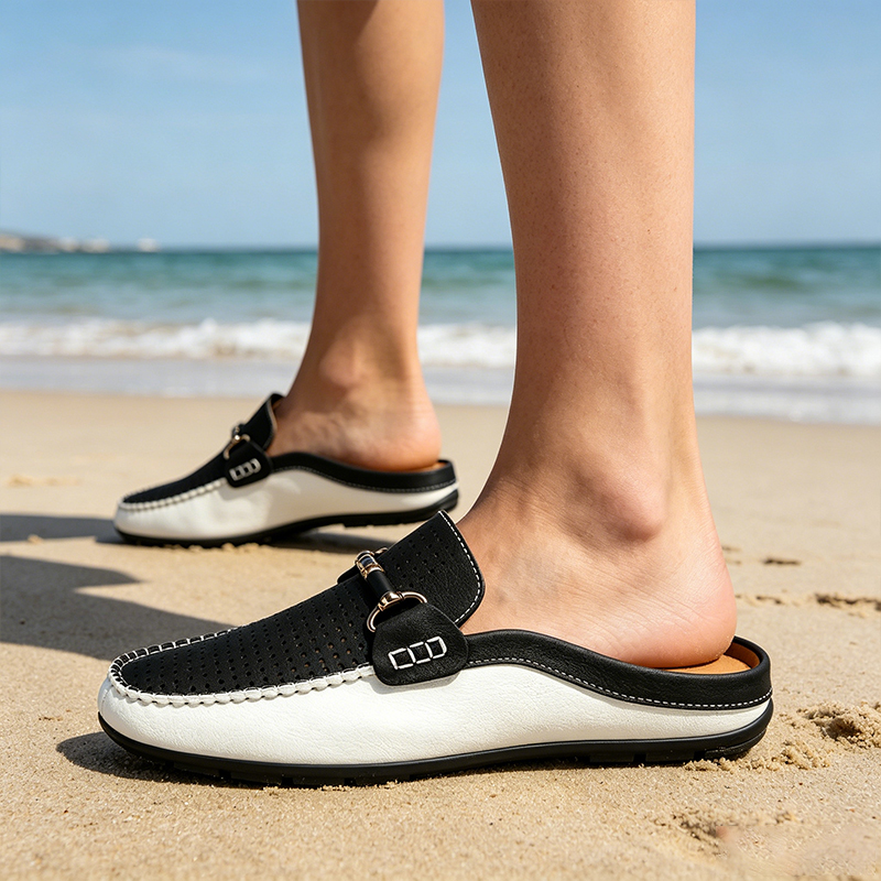Italian Men Leather Slip-On Loafers Half Slippers Moccasins Walking Home Shoes