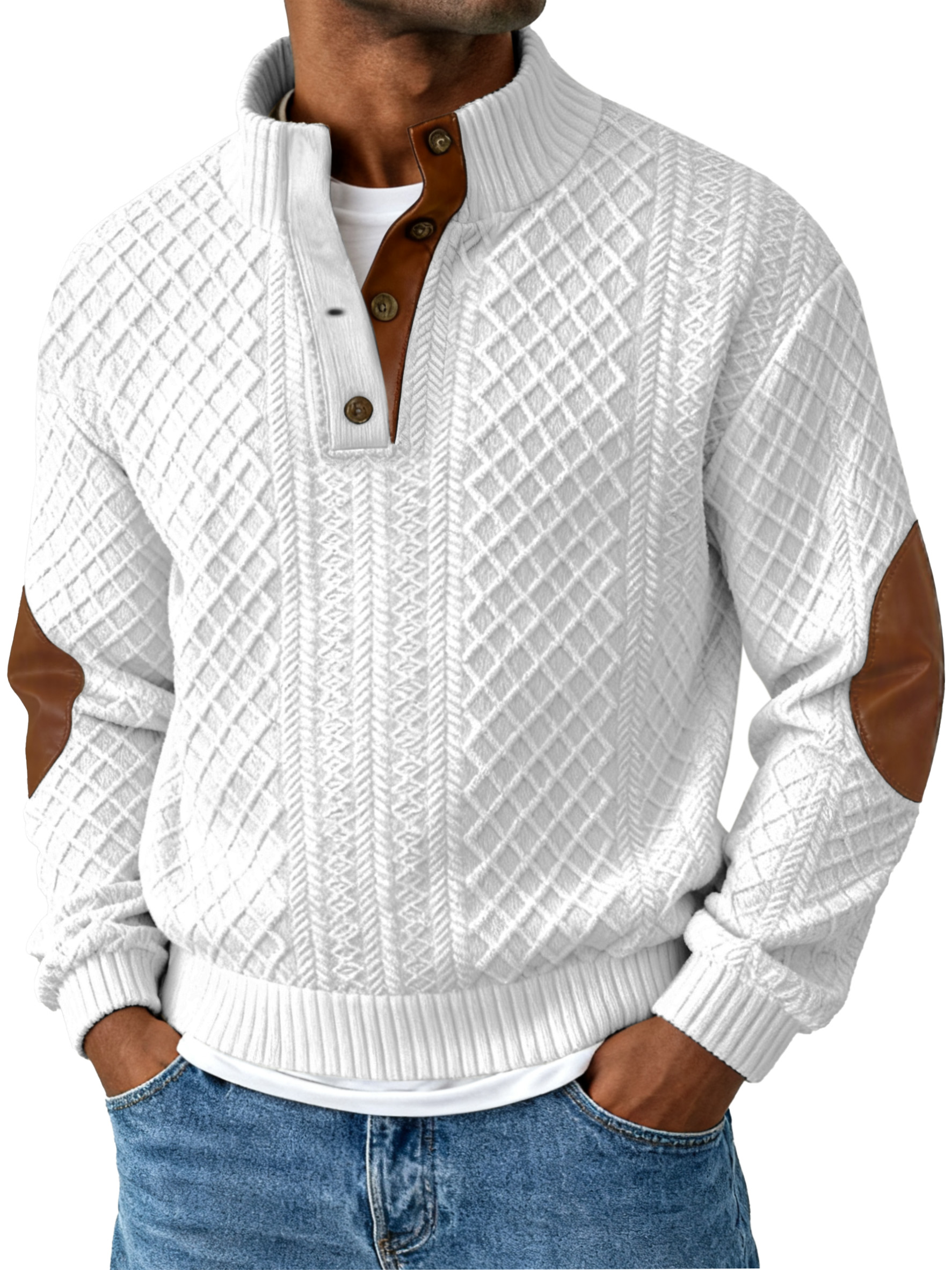 Autumn And Winter Jacquard Slim-fit Stand-collar Long-sleeved Pullover Sweatshirt