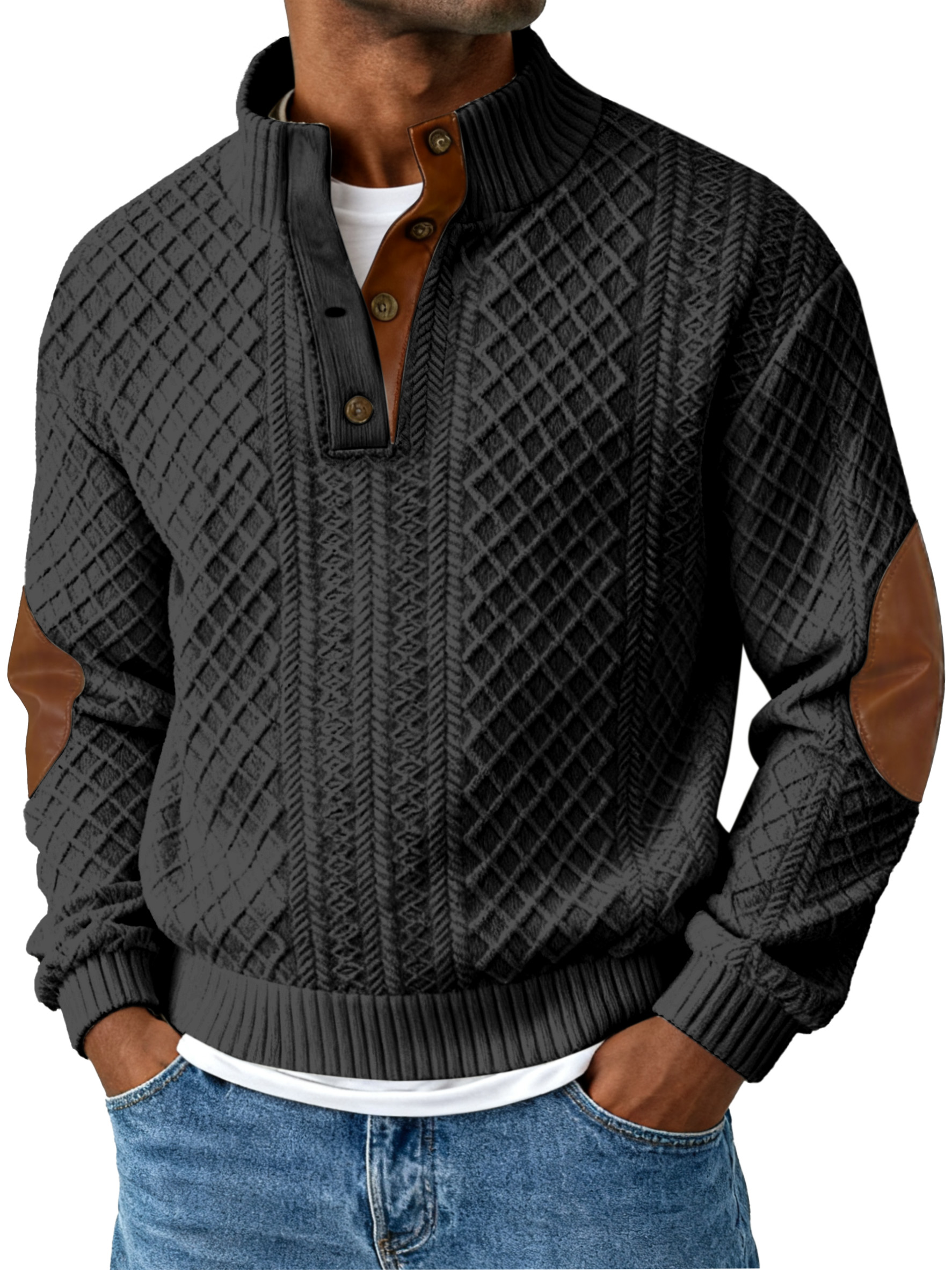 Autumn And Winter Jacquard Slim-fit Stand-collar Long-sleeved Pullover Sweatshirt