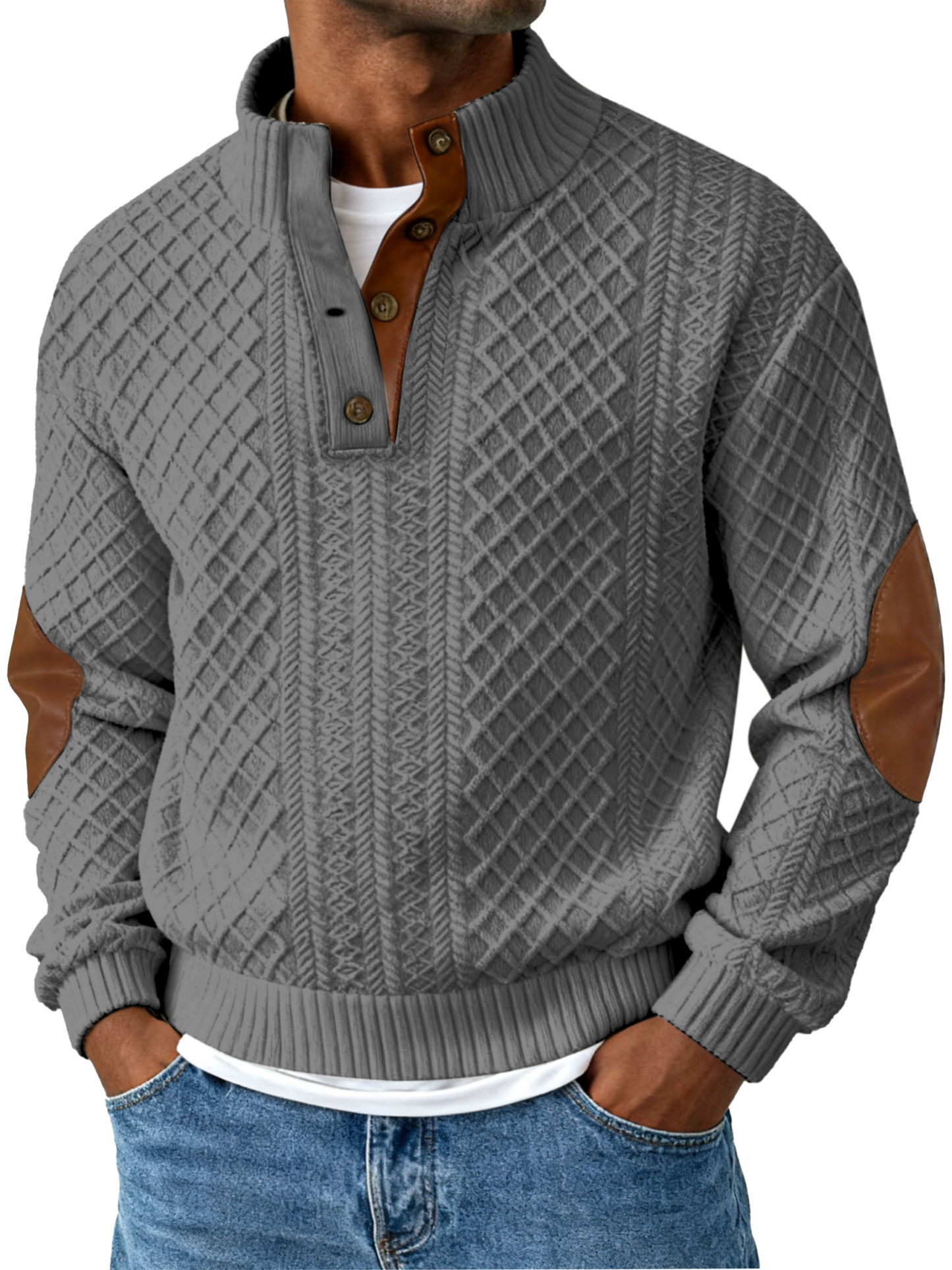 Autumn And Winter Jacquard Slim-fit Stand-collar Long-sleeved Pullover Sweatshirt