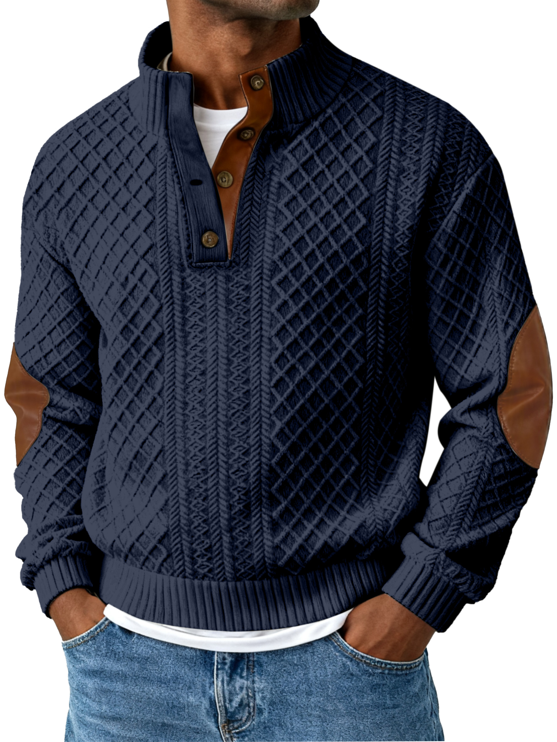 Autumn And Winter Jacquard Slim-fit Stand-collar Long-sleeved Pullover Sweatshirt