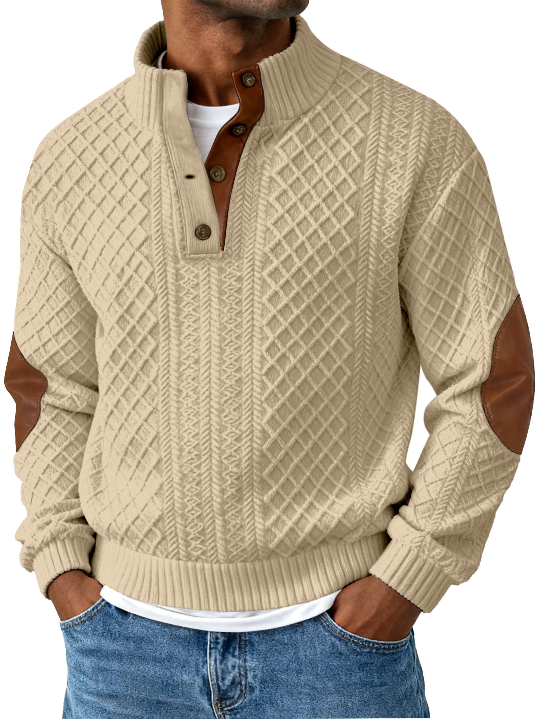 Autumn And Winter Jacquard Slim-fit Stand-collar Long-sleeved Pullover Sweatshirt