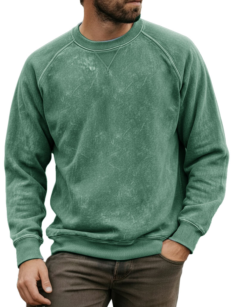Men's Stylish Vintage Distressed Raglan Sleeve Long-sleeved Crewneck Sweatshirt 