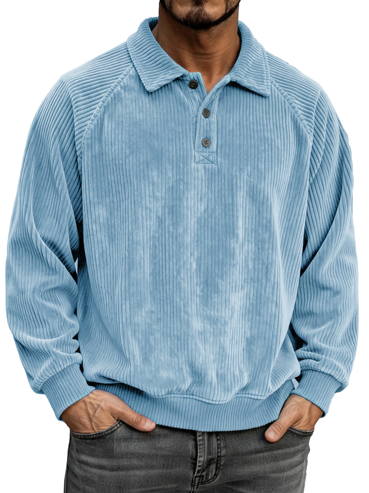 Men's Fashionable Retro Collared Long-Sleeve Polo Shirt