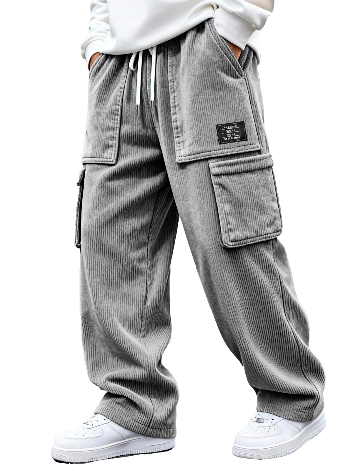 Men's daily casual multi-pocket loose corduroy pants