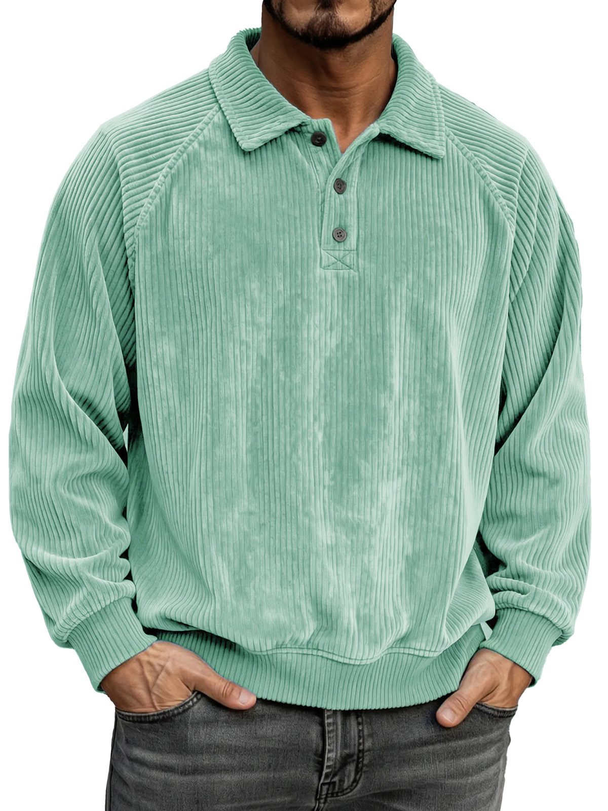 Men's Fashionable Retro Collared Long-Sleeve Polo Shirt