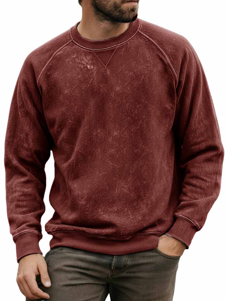 Men's Stylish Vintage Distressed Raglan Sleeve Long-sleeved Crewneck Sweatshirt 
