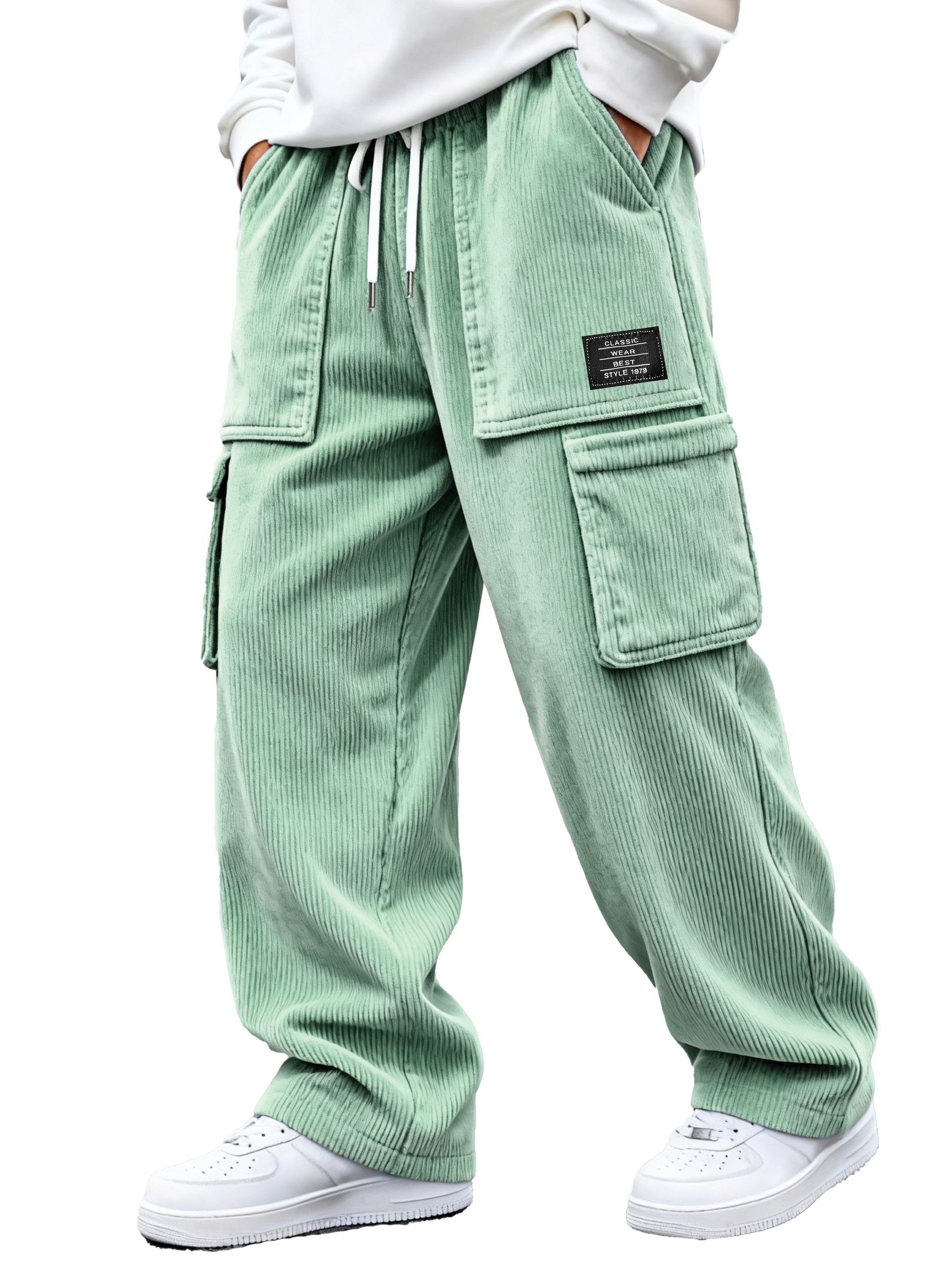 Men's daily casual multi-pocket loose corduroy pants