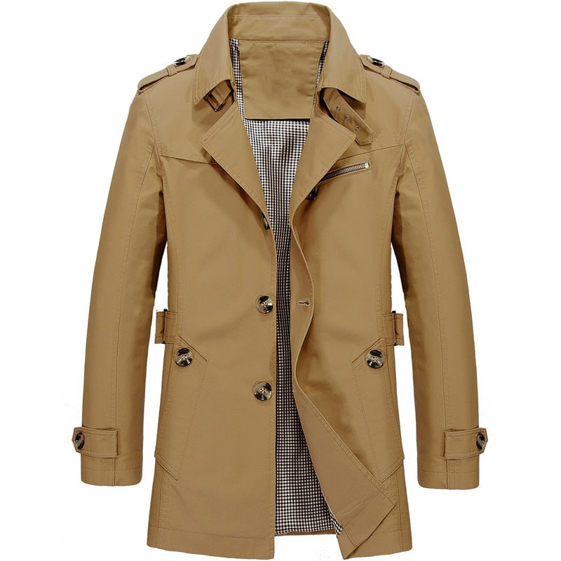 Men’s Premium Mid-Length Trench Coat – Classic Business Outerwear