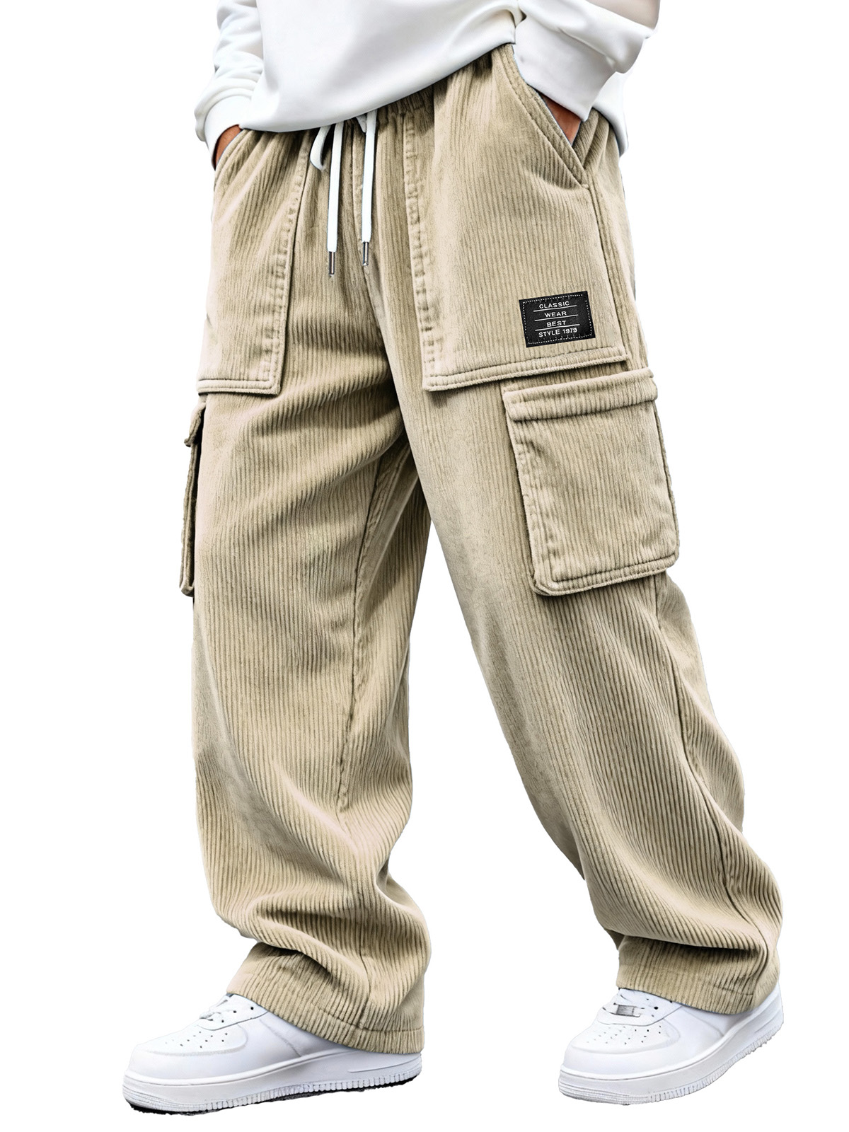 Men's daily casual multi-pocket loose corduroy pants