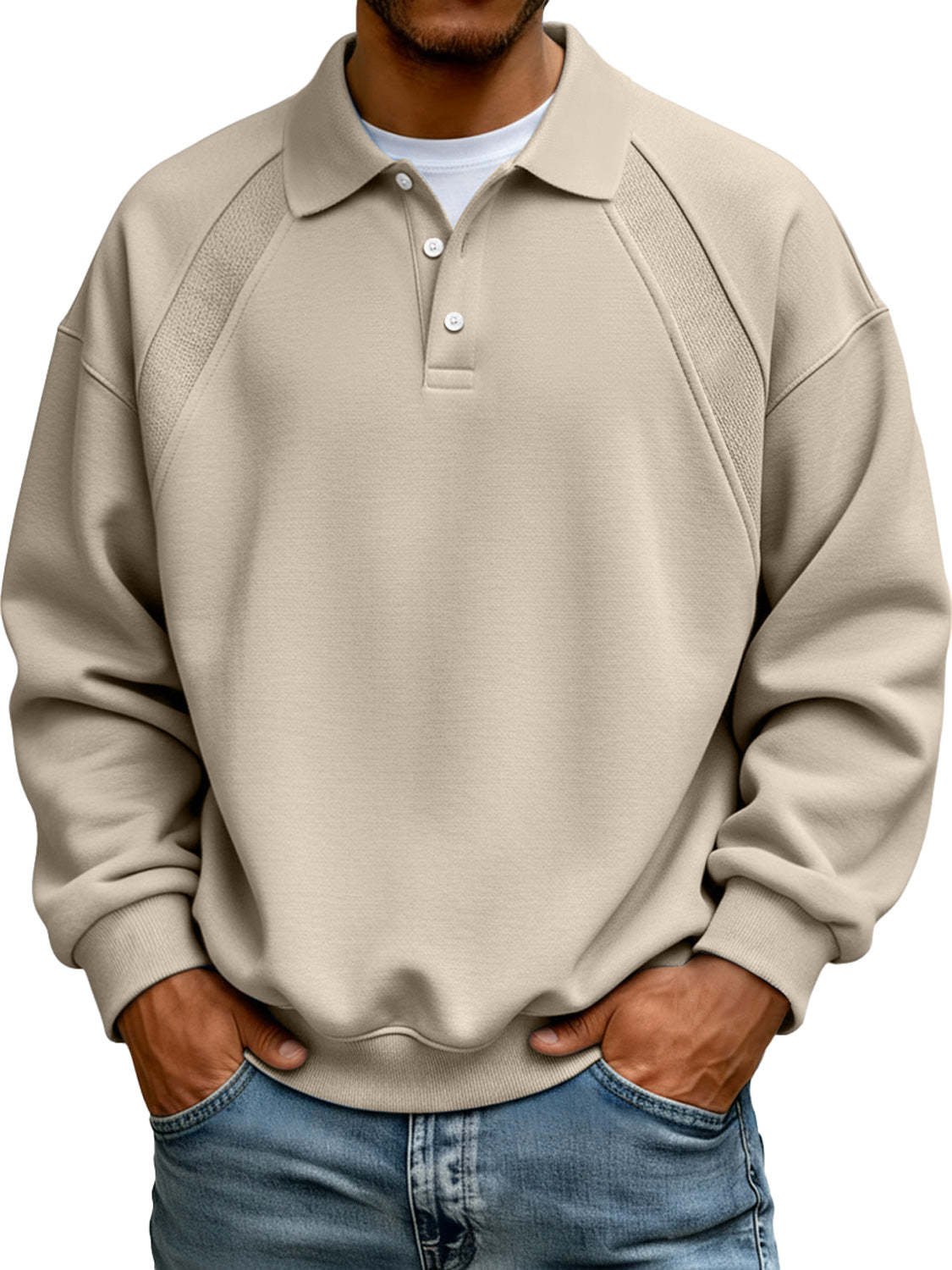 New in | Men's Simple Patchwork Lapel Button Long Sleeve Sweatshirt