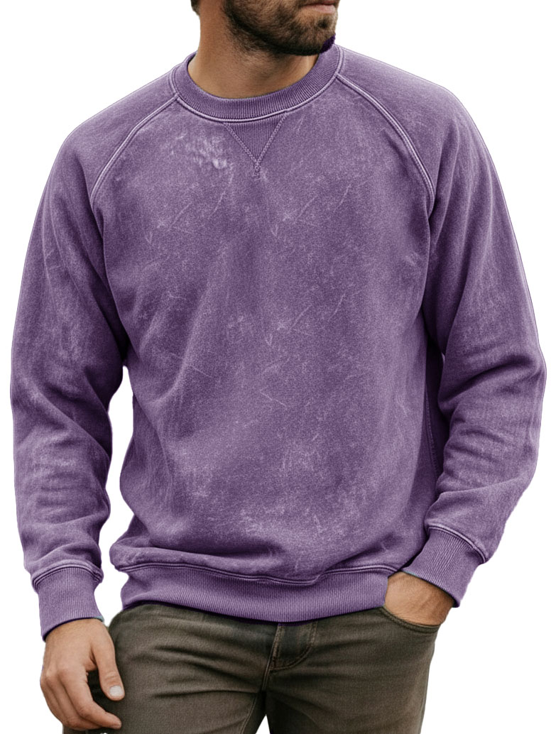 Men's Stylish Vintage Distressed Raglan Sleeve Long-sleeved Crewneck Sweatshirt 