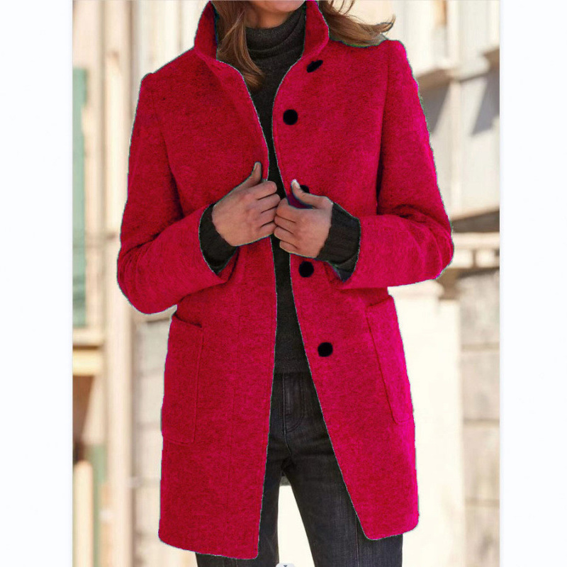 2025 Women’s Vintage Stand Collar Wool Coat with Button Closure