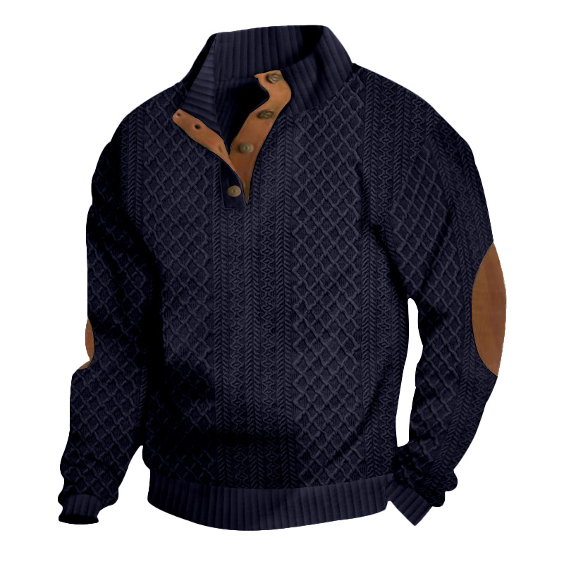 Men's Outdoor Casual Stand Cashmere Button Long Sleeve Sweater