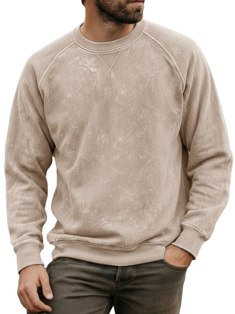 Men's Stylish Vintage Distressed Raglan Sleeve Long-sleeved Crewneck Sweatshirt 