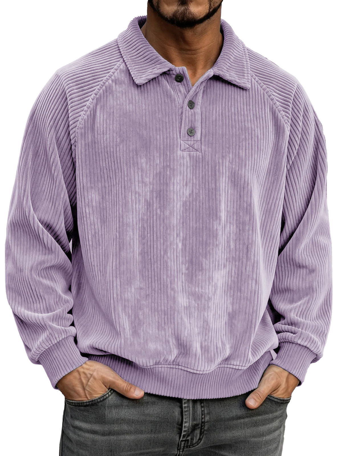 Men's Fashionable Retro Collared Long-Sleeve Polo Shirt