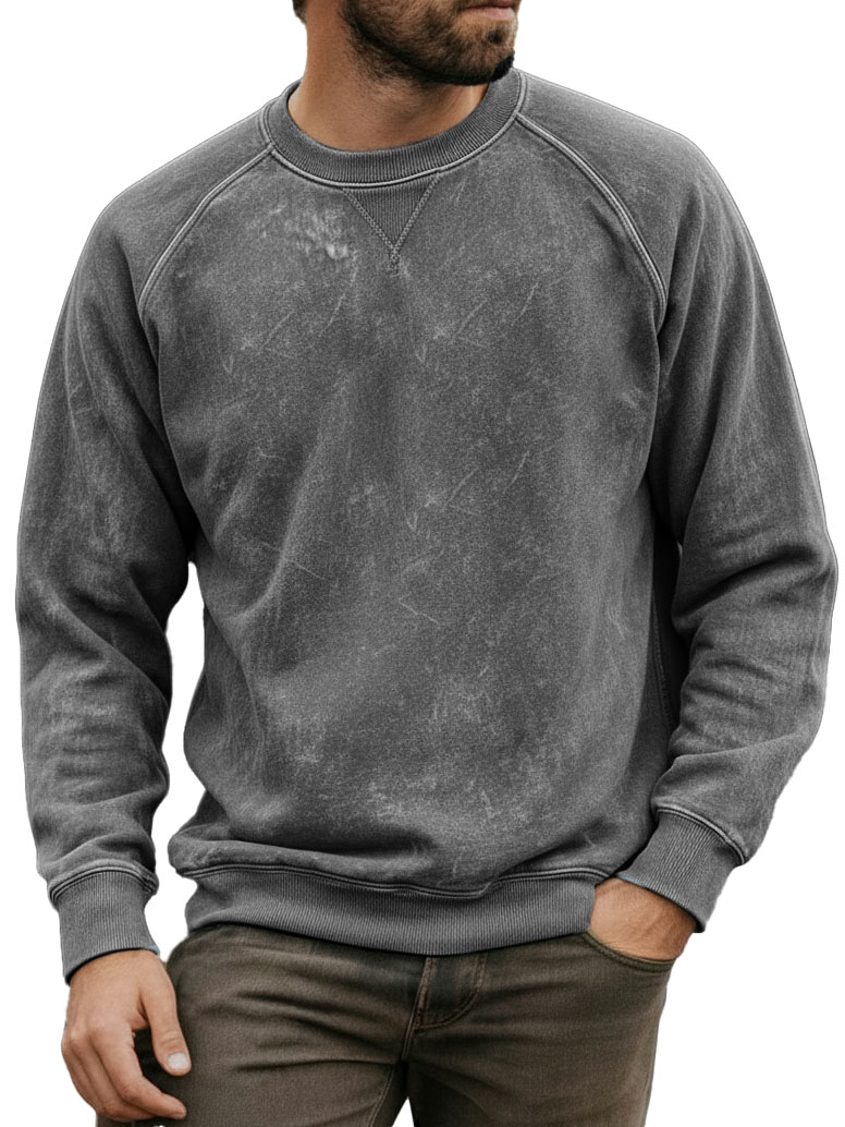 Men's Stylish Vintage Distressed Raglan Sleeve Long-sleeved Crewneck Sweatshirt 