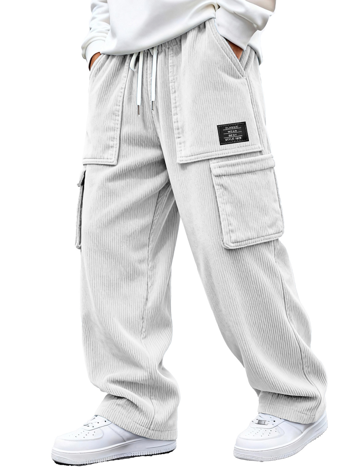 Men's daily casual multi-pocket loose corduroy pants