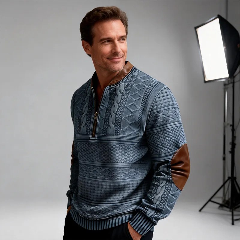 Now 70% Off - Men’s Western-Style Wool Half-Zip Pullover