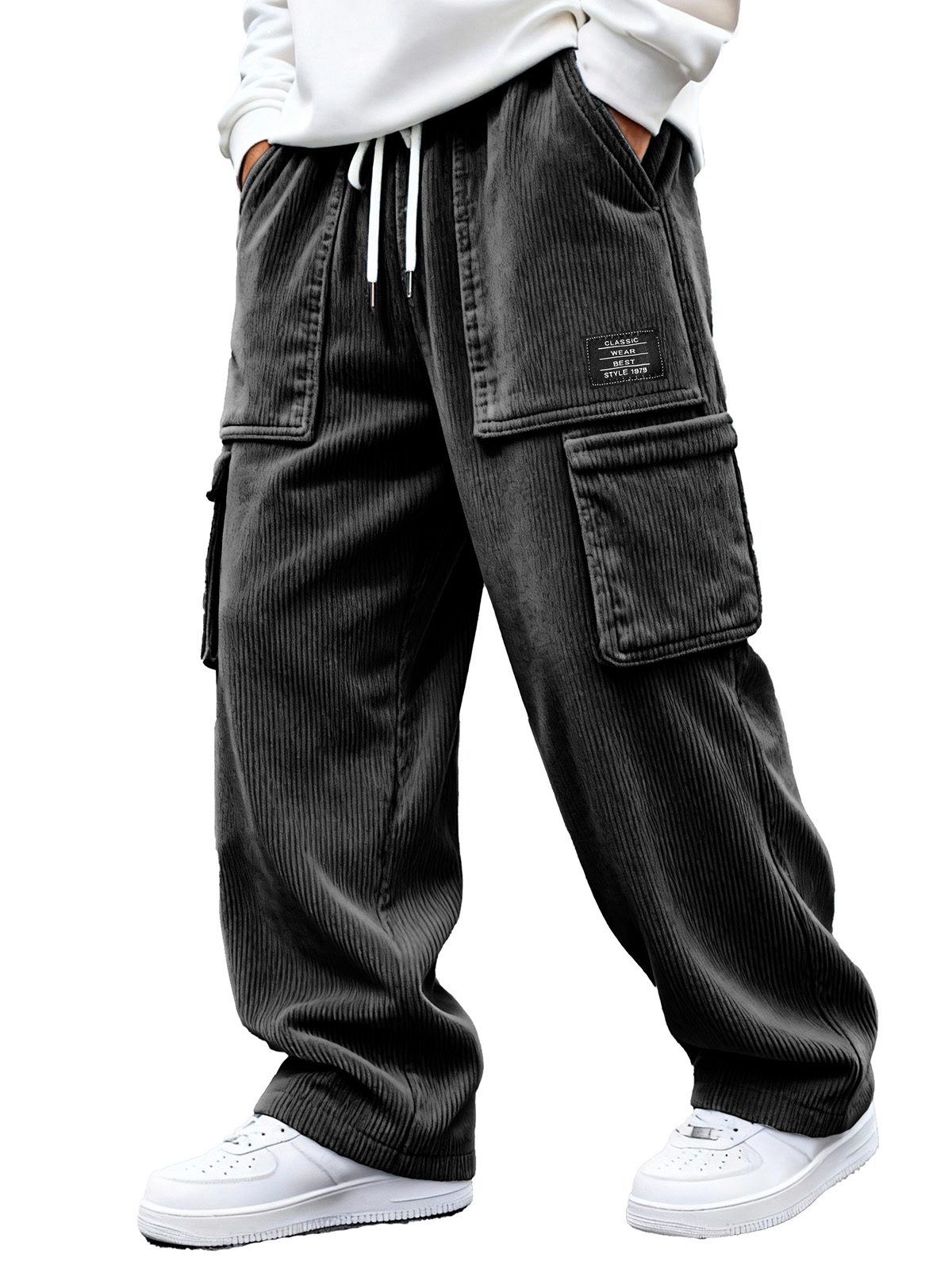 Men's daily casual multi-pocket loose corduroy pants