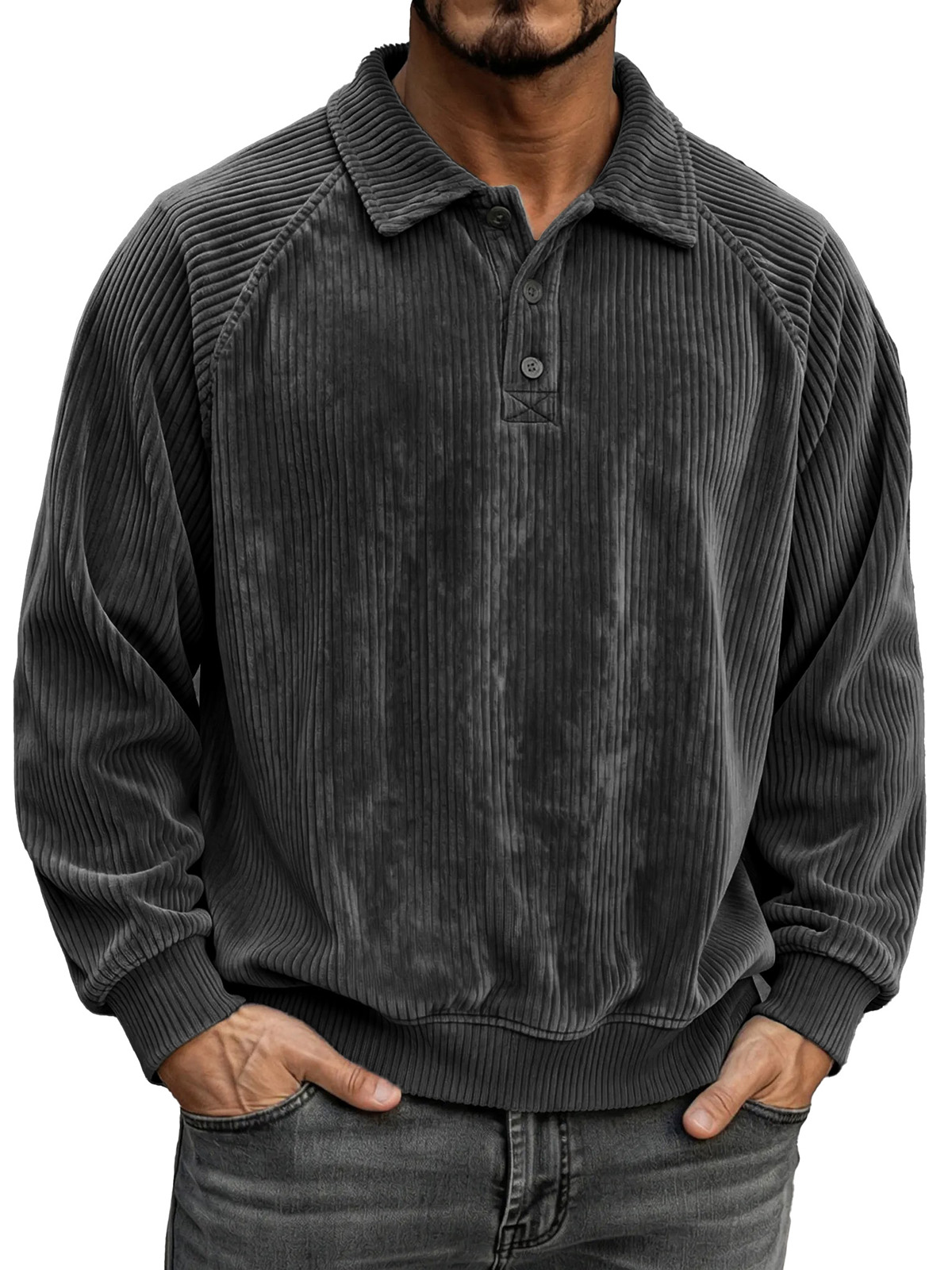 Men's Fashionable Retro Collared Long-Sleeve Polo Shirt