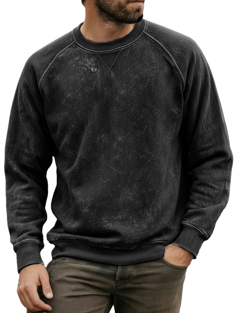 Men's Stylish Vintage Distressed Raglan Sleeve Long-sleeved Crewneck Sweatshirt 