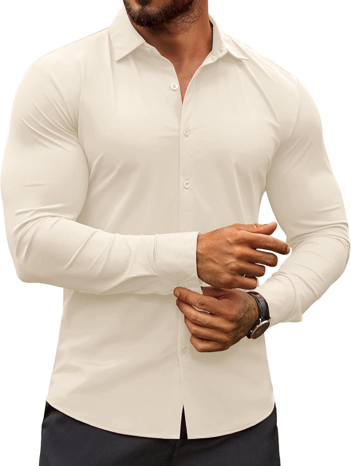 COOFANDY Men's Muscle Fit Dress Shirts Wrinkle-Free Long Sleeve Casual Button Down Shirts