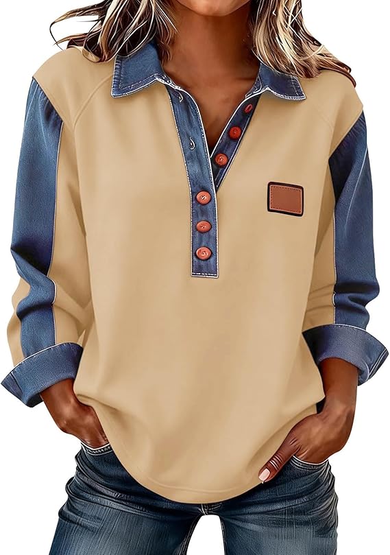 Women's Long-Sleeve Denim Shirt - Soft, Comfortable, Stylish, Versatile, and Wrinkle-Resistant