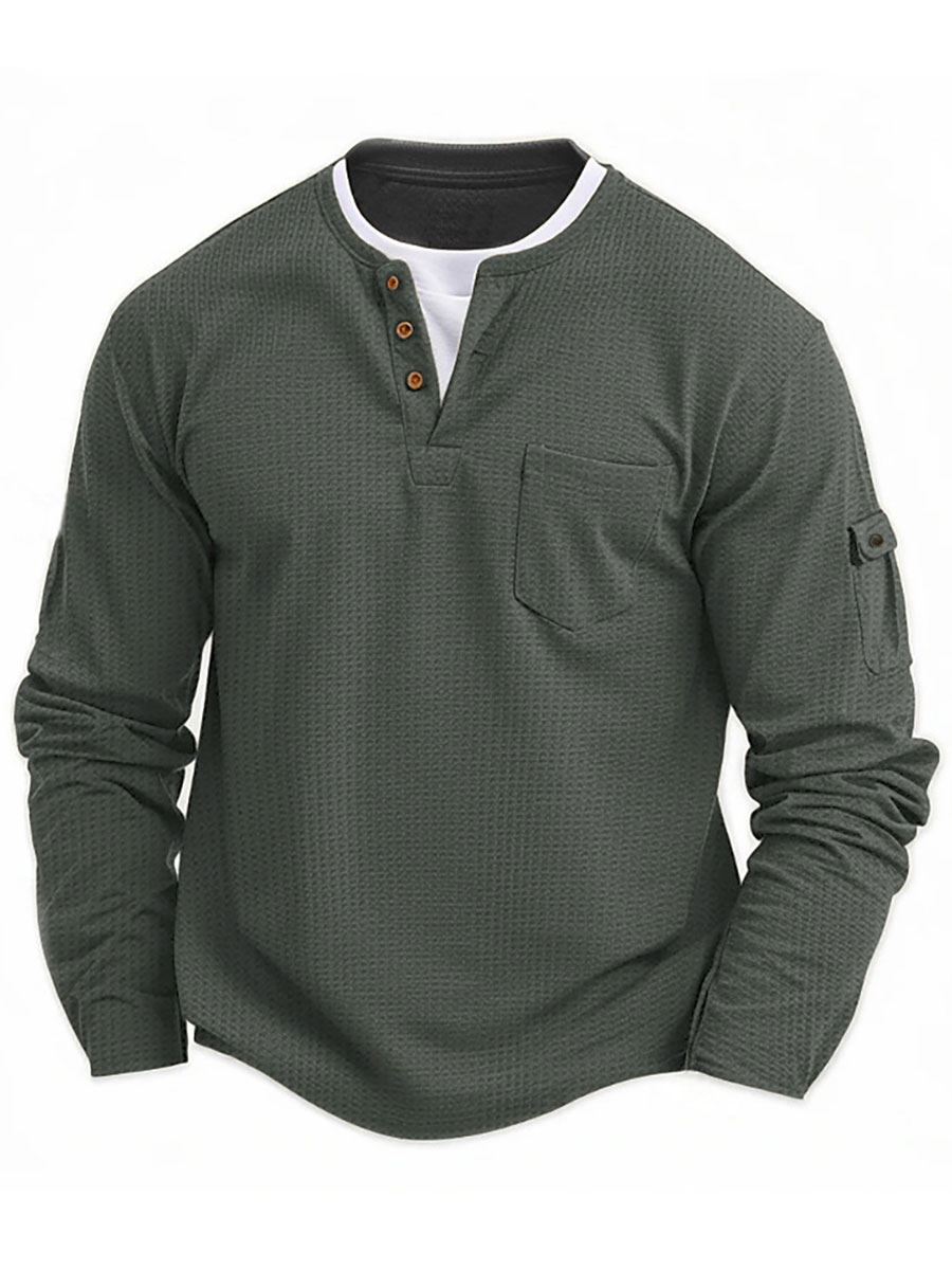Men's V-neck Autumn and Winter Stitching Long-sleeved T-shirt