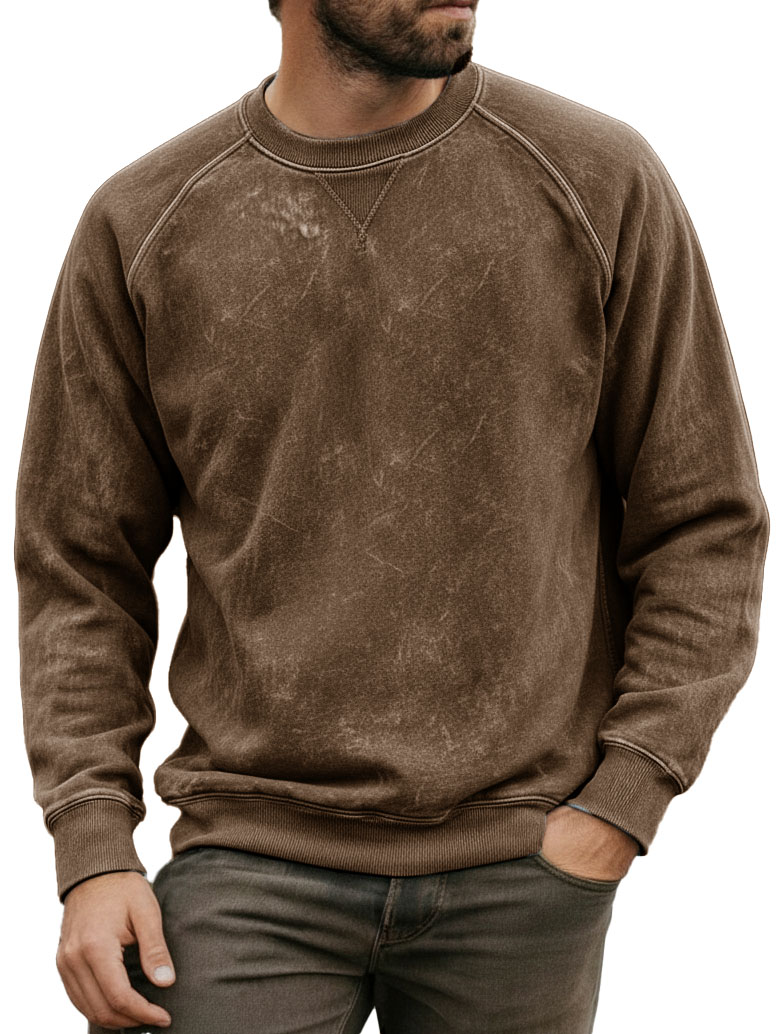 Men's Stylish Vintage Distressed Raglan Sleeve Long-sleeved Crewneck Sweatshirt 